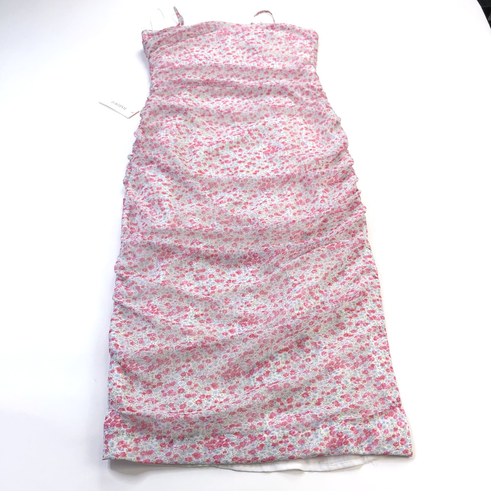 Bardot Revolve NEW Large Floral Print Ditzy Women's Midi Fitted Dress Pink